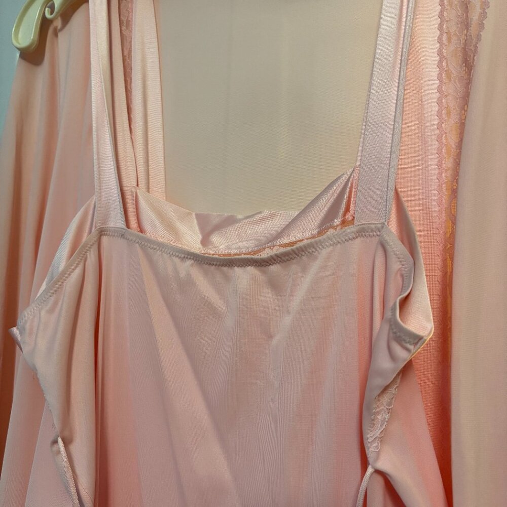 Vintage Vanity Fair Sz Med Pink Nylon Nightgown Peignoir Set Robe Long Length - Picture 8 of 9